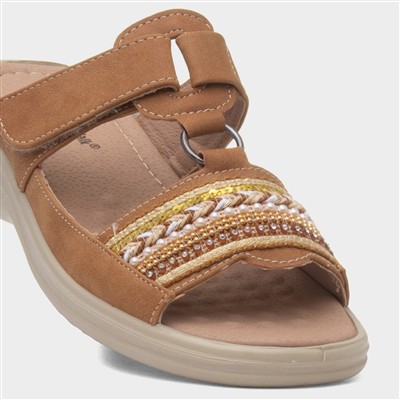 Gemma Womens Camel T-Bar Mule Sandal