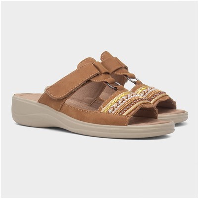 Gemma Womens Camel T-Bar Mule Sandal