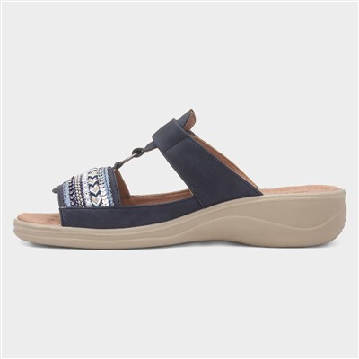 Gemma Womens Navy T-Bar Mule Sandal