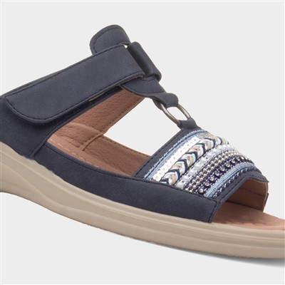 Gemma Womens Navy T-Bar Mule Sandal