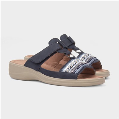 Gemma Womens Navy T-Bar Mule Sandal