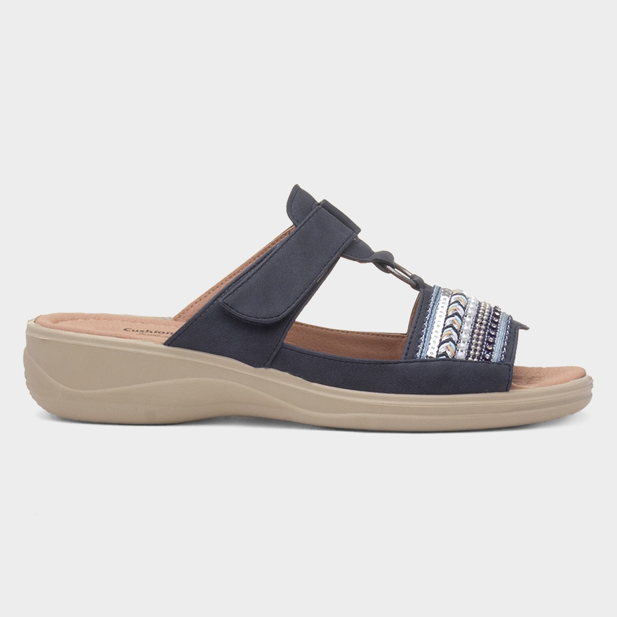 Gemma Womens Navy T-Bar Mule Sandal