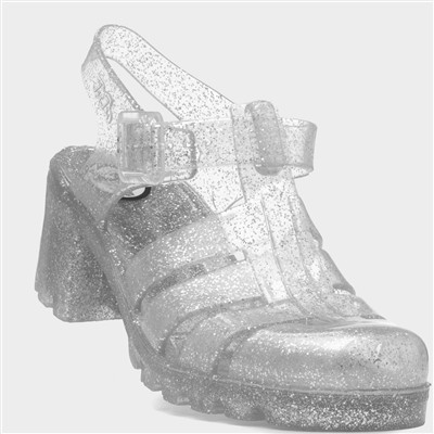 Babe Womens Silver Glitter Jelly Sandal