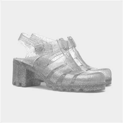Babe Womens Silver Glitter Jelly Sandal