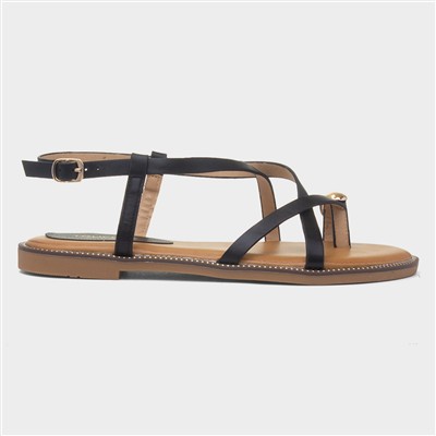 Aelia Womens Black Toe Post Sandal