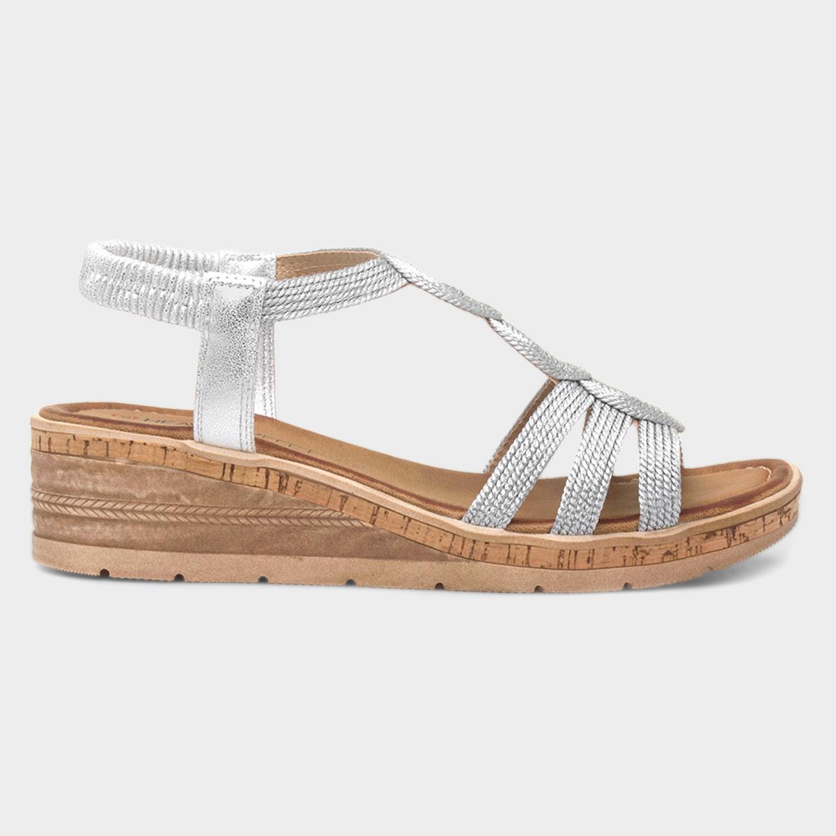 Glynis Womens Silver Wedge Sandal