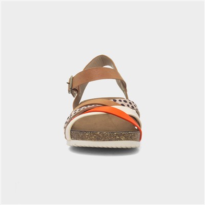 Selina Womens Camel Strappy Wedge Sandal