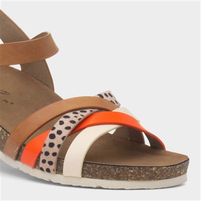 Selina Womens Camel Strappy Wedge Sandal