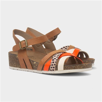 Selina Womens Camel Strappy Wedge Sandal