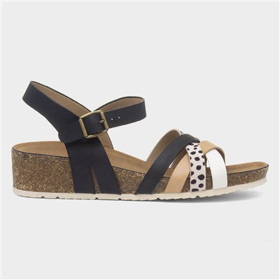 Selina Womens Black Strappy Wedge Sandal