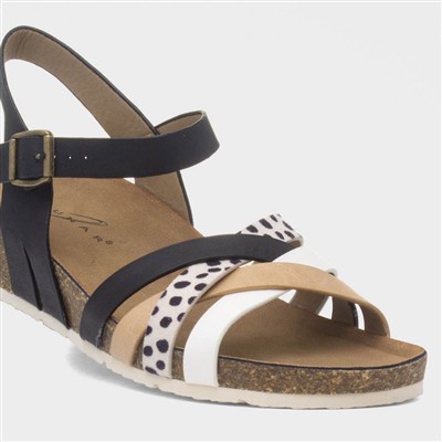 Selina Womens Black Strappy Wedge Sandal