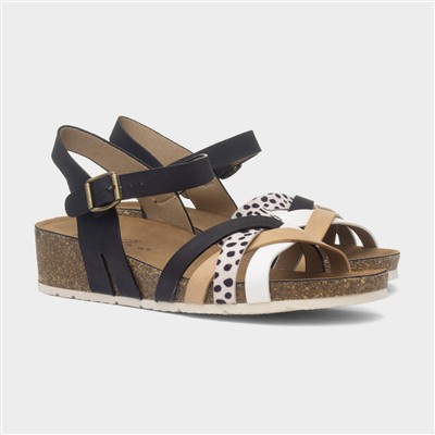 Selina Womens Black Strappy Wedge Sandal