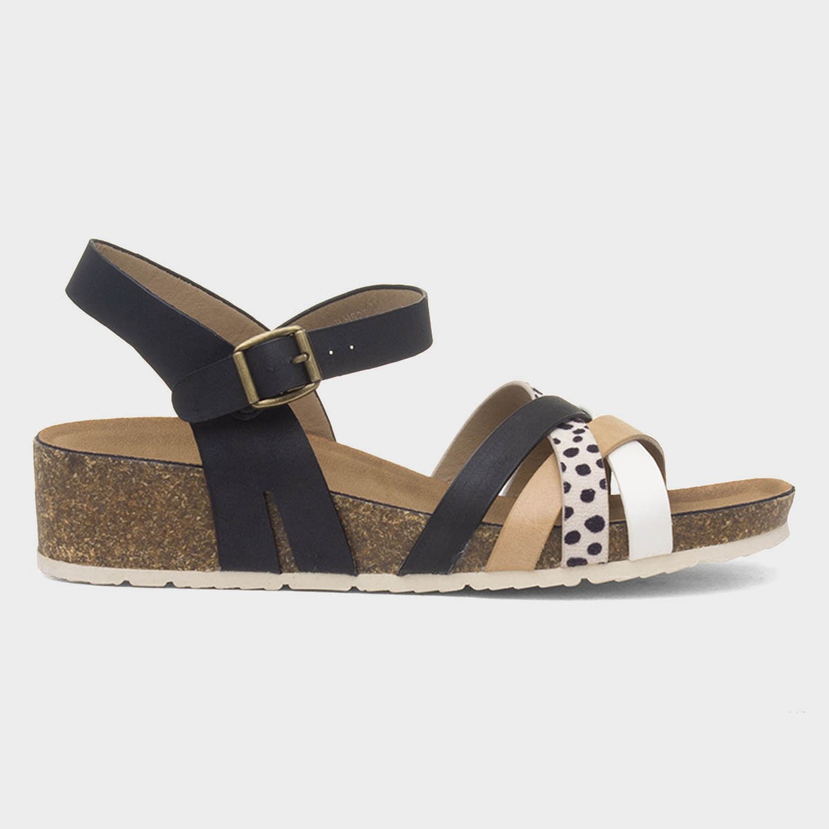 Selina Womens Black Strappy Wedge Sandal