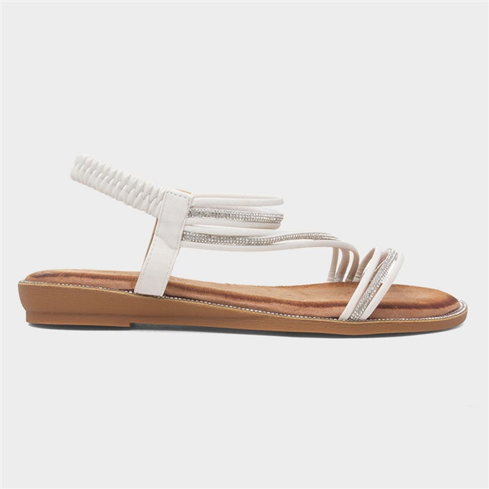 Aruba Womens White Slip On Strappy Sandal