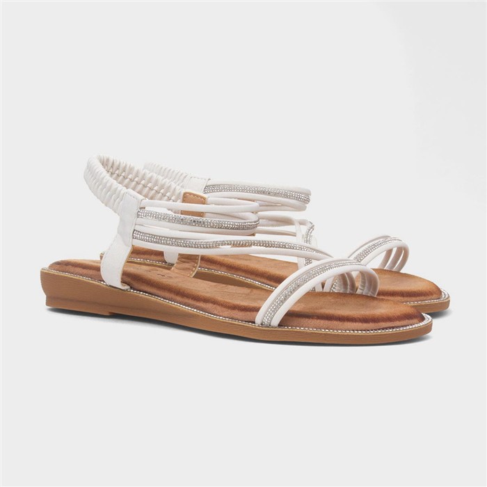 Aruba Womens White Slip On Strappy Sandal