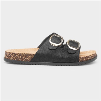 Tara Womens Black Double Buckle Sandal