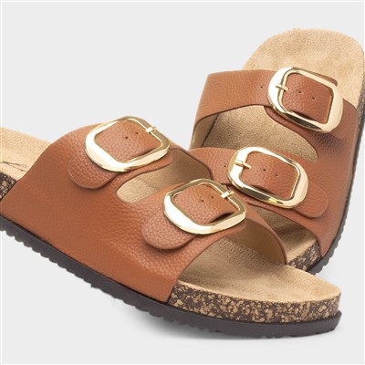 Tara Womens Tan Double Buckle Sandal