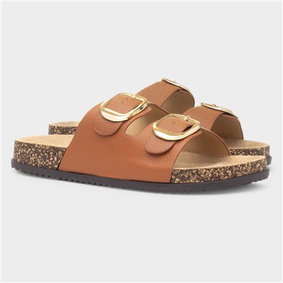 Tara Womens Tan Double Buckle Sandal