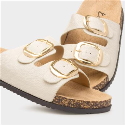 Tara Womens Cream Double Buckle Sandal