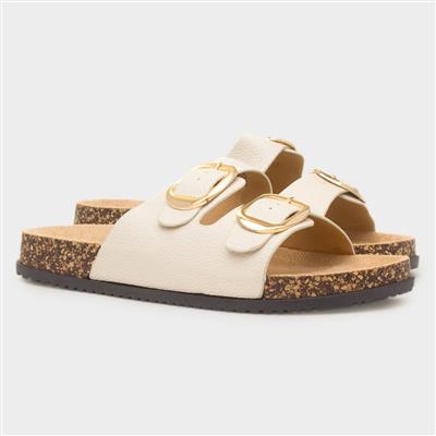 Tara Womens Cream Double Buckle Sandal