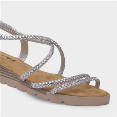 Erica Womens Silver Strappy Sandal