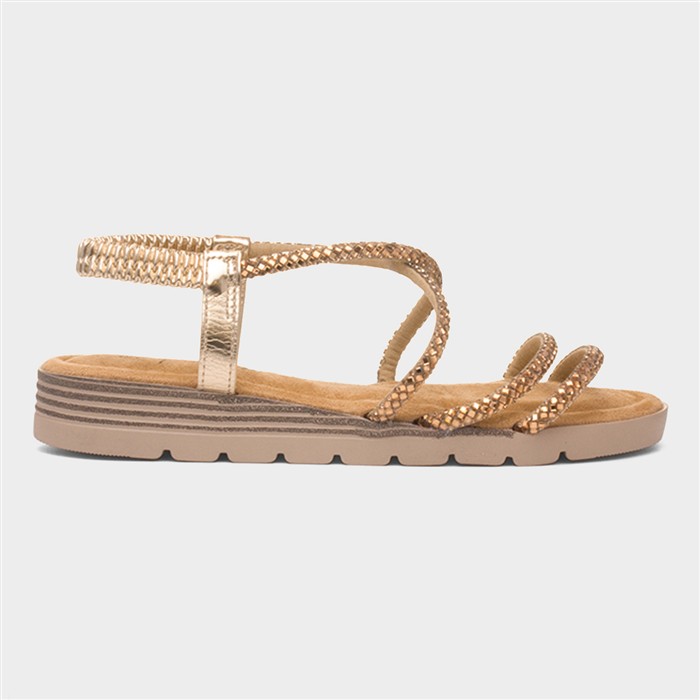 Erica Womens Rose Gold Strappy Wedge Sandal