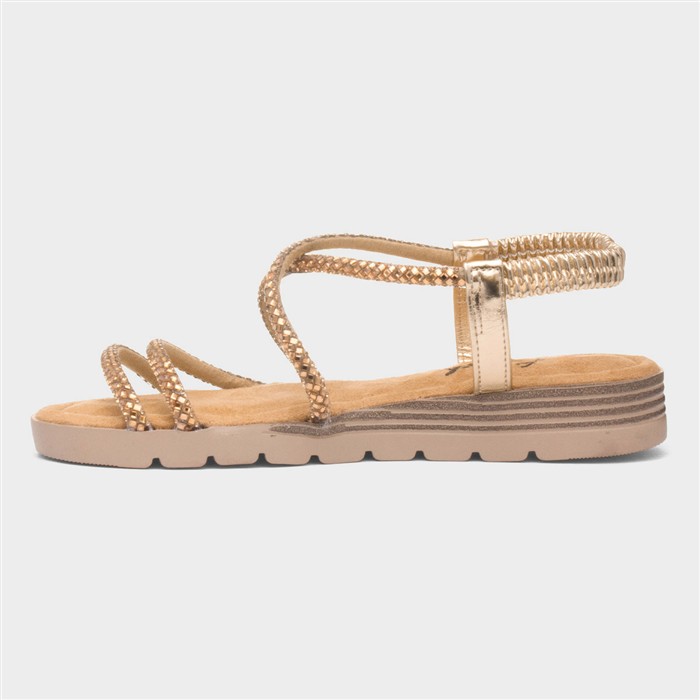 Erica Womens Rose Gold Strappy Wedge Sandal