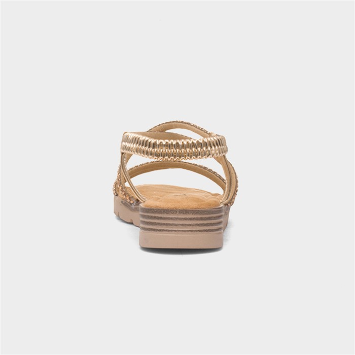 Erica Womens Rose Gold Strappy Wedge Sandal