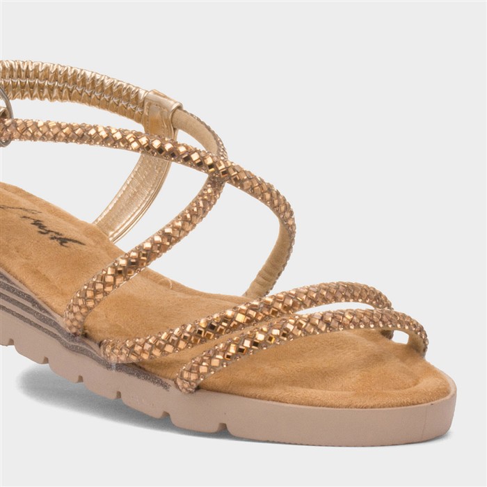 Erica Womens Rose Gold Strappy Wedge Sandal