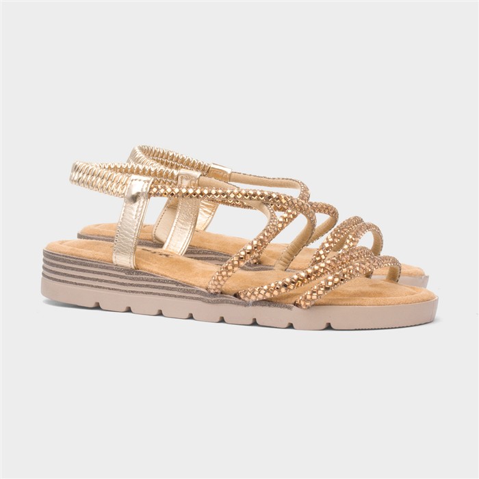 Erica Womens Rose Gold Strappy Wedge Sandal