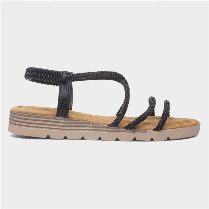 Erica Womens Black Strappy Wedge Sandal
