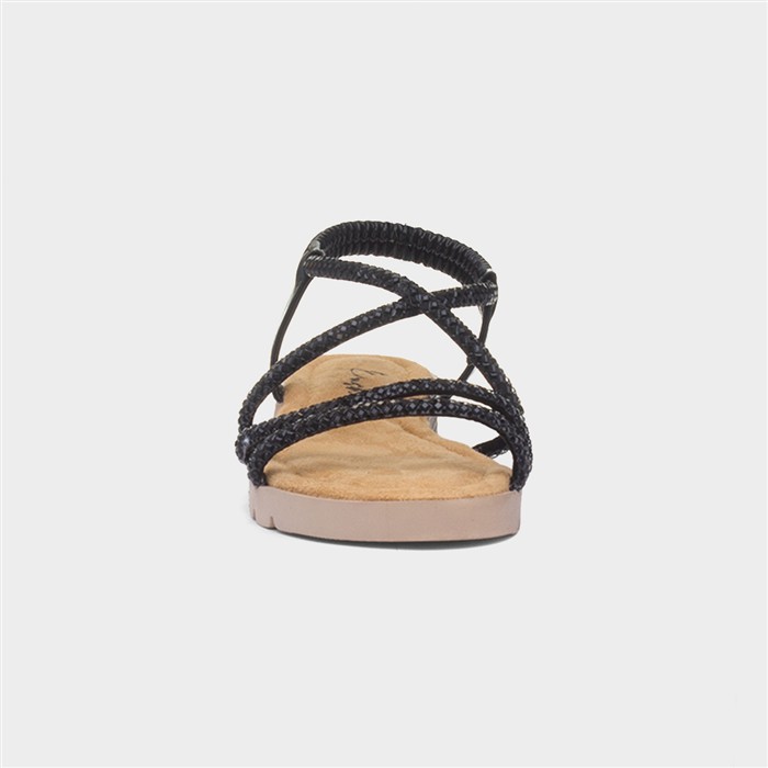 Erica Womens Black Strappy Wedge Sandal