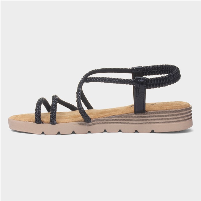 Erica Womens Black Strappy Wedge Sandal
