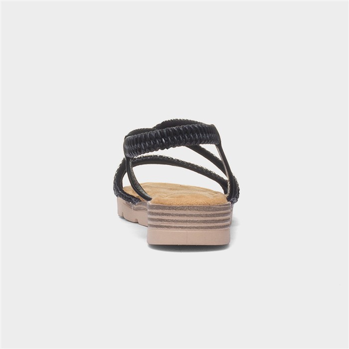 Erica Womens Black Strappy Wedge Sandal