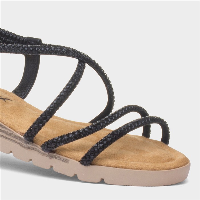 Erica Womens Black Strappy Wedge Sandal