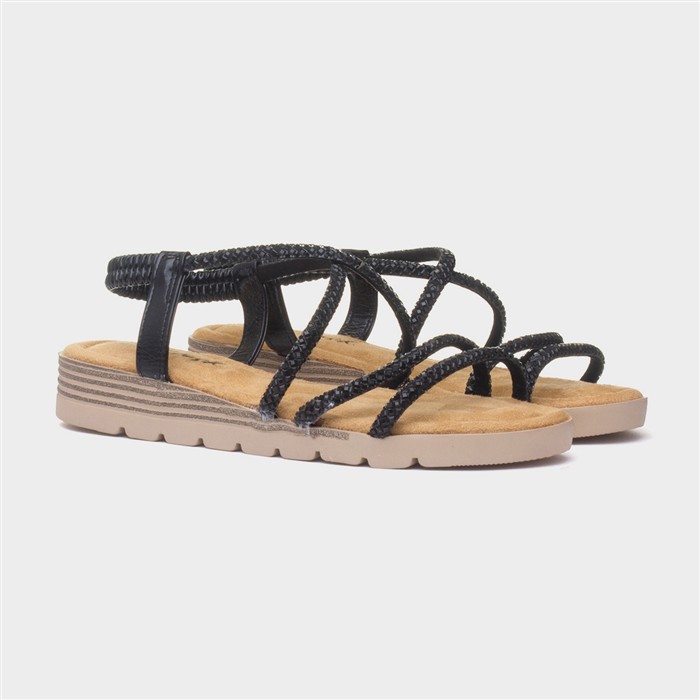 Erica Womens Black Strappy Wedge Sandal
