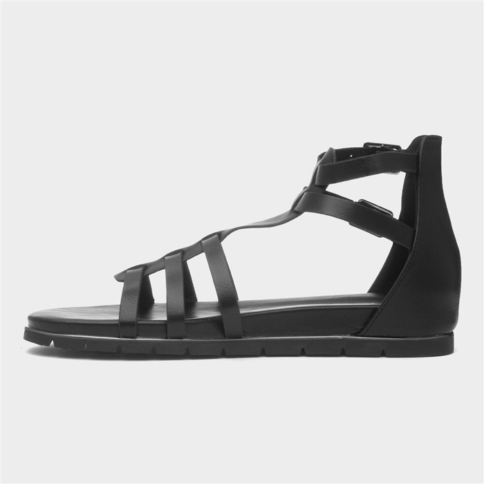 Lynn Womens Black Buckle Gladiator Sandal