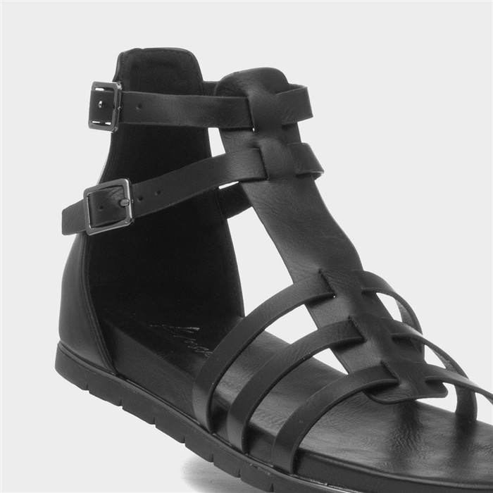Lynn Womens Black Buckle Gladiator Sandal