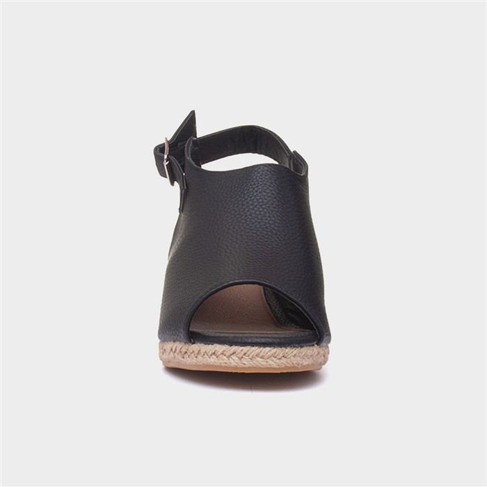 Kerrie Womens Black Peep Toe Wedge Sandal