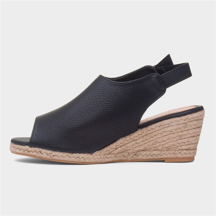 Kerrie Womens Black Peep Toe Wedge Sandal