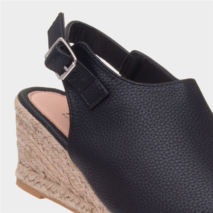 Kerrie Womens Black Peep Toe Wedge Sandal