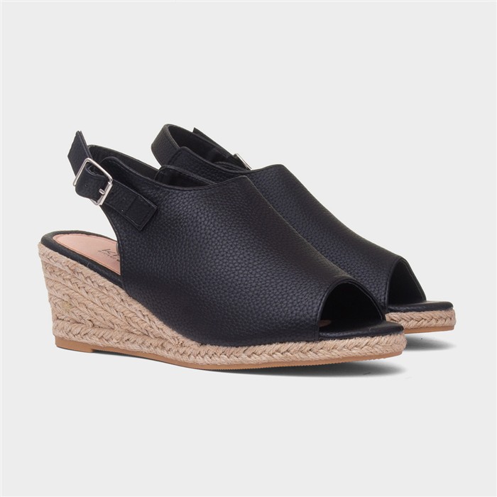 Kerrie Womens Black Peep Toe Wedge Sandal
