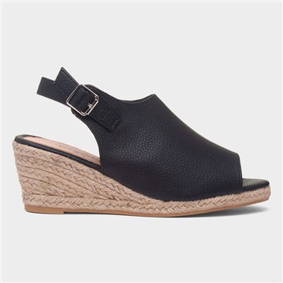 Kerrie Womens Black Peep Toe Wedge Sandal