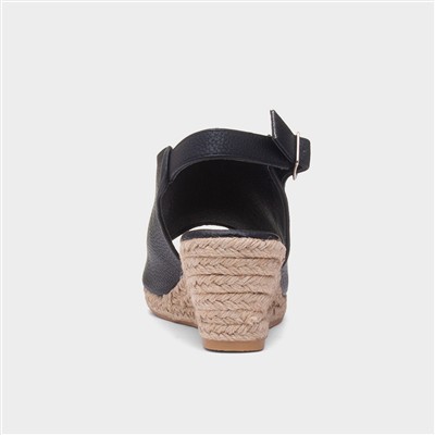 Kerrie Womens Black Peep Toe Wedge Sandal