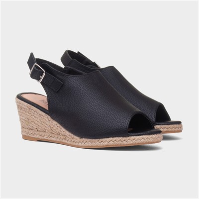 Kerrie Womens Black Peep Toe Wedge Sandal
