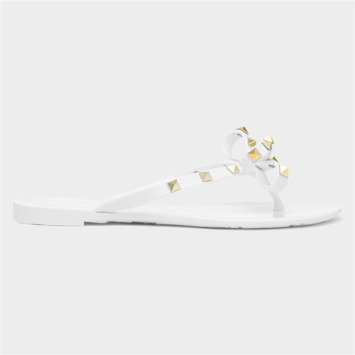 Pearl Womens White Toe Post Slip On Sandal