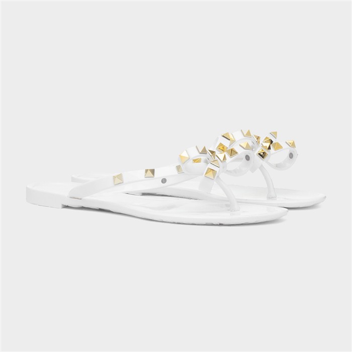 Pearl Womens White Toe Post Slip On Sandal