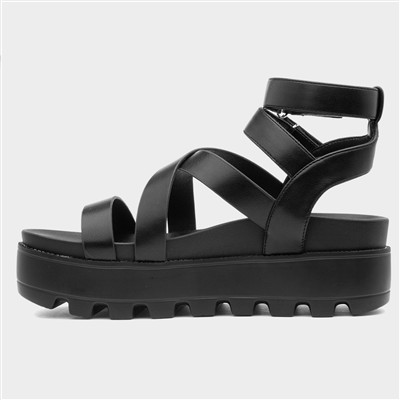 Cynthia Womens Black Strappy Chunky Sandal