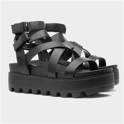 Cynthia Womens Black Strappy Chunky Sandal