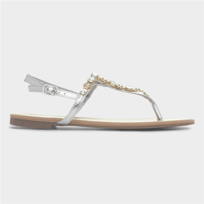 Eliana Womens Silver Flat Diamante Sandal